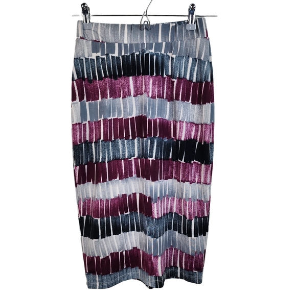 2/$15 Made By Johnny Purple Grey Black Scribble Vintage Bodycon Midi Skirt - Picture 1 of 3